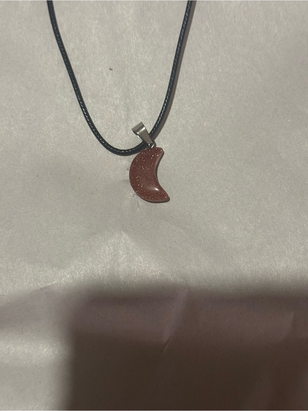 Crescent Moon Sparkle Pendant Necklace - Brown